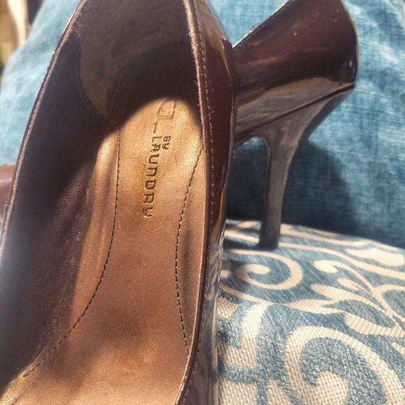 CL Laundry Brown Patent Peep Toe Stiletto Heels - Size 7 - Picture 6 of 7